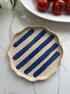 Handmade Ceramic Pie Dish - Blue Stripes